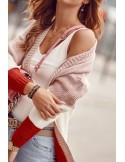 Cardigan scurt tricolor, roz inchis si rosu 3211070 - Magazin online - Boutique